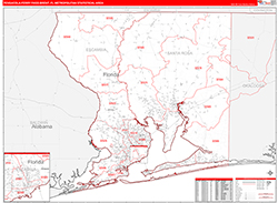 Pensacola-Ferry Pass-Brent Metro Area Wall Map Red Line Style 2026